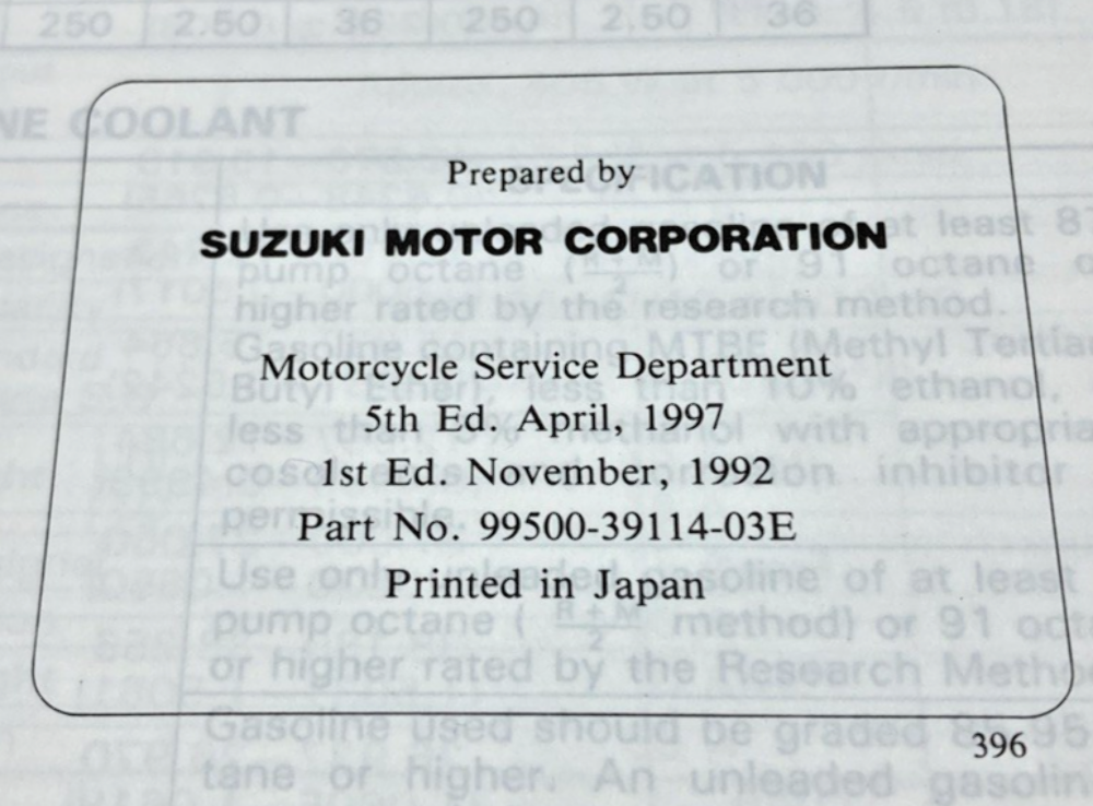 GENUINE SUZUKI 99500-39114-03E GSXR1100W SERVICE MANUAL 1992
