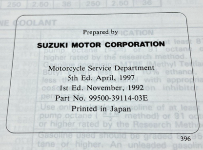 GENUINE SUZUKI 99500-39114-03E GSXR1100W SERVICE MANUAL 1992