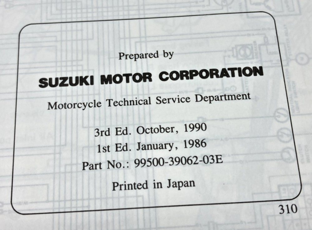 GENUINE SUZUKI 99500-39062-03E GSXR1100 SERVICE MANUAL 1990