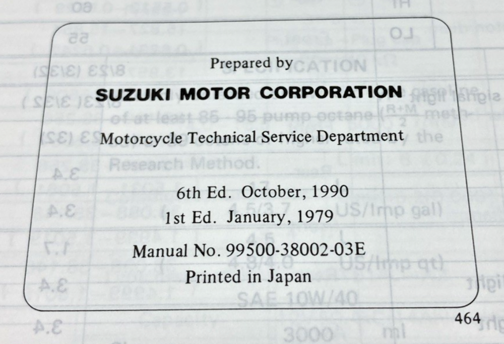 GENUINE SUZUKI 99500-38002-03E GS850G SERVICE MANUAL 1990