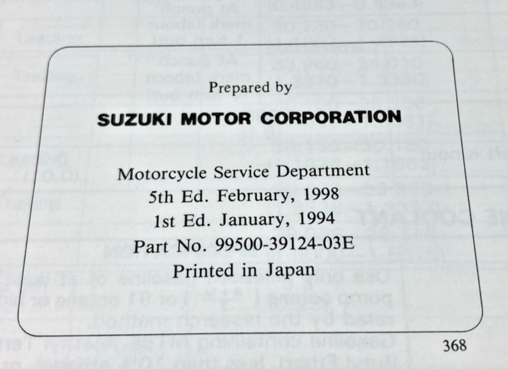 GENUINE SUZUKI 99500-39124-03E RF900R SERVICE MANUAL 1994