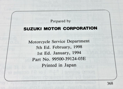 GENUINE SUZUKI 99500-39124-03E RF900R SERVICE MANUAL 1994