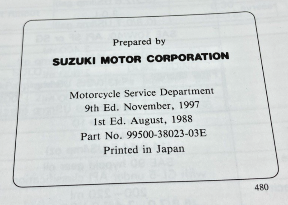 GENUINE SUZUKI 99500-38023-03E VS700GL/750GL/800GL SERVICE MANUAL 1990