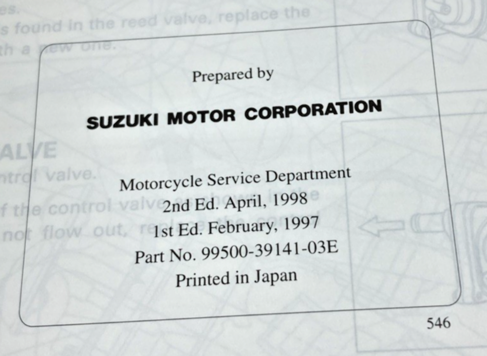 GENUINE SUZUKI 99500-39141-03E TL1000S SERVICE MANUAL 1997