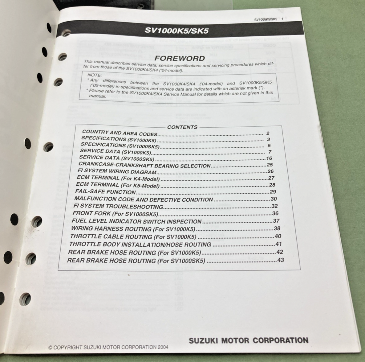 GENUINE SUZUKI 99501-39560-03E SV1000S SUPPLEMENTARY SERVICE MANUAL 2004