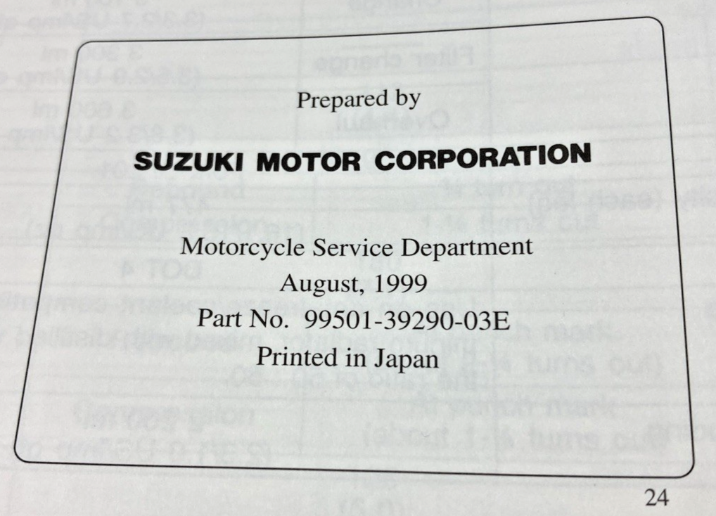 GENUINE SUZUKI 99501-39290-03E TL1000S SUPPLEMENTARY SERVICE MANUAL 1999