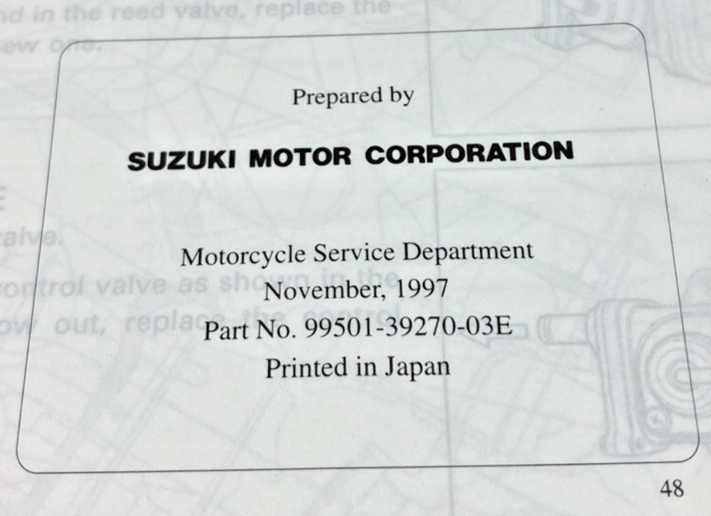 GENUINE SUZUKI 99501-39270-03E TL1000S SUPPLEMENTARY SERVICE MANUAL 1997