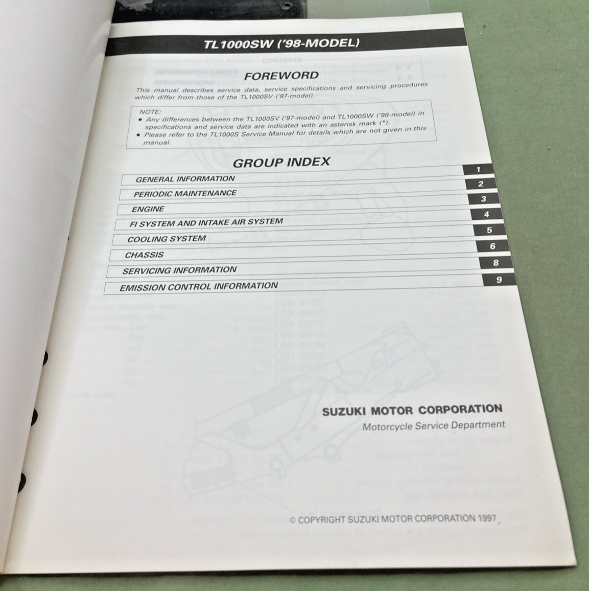 GENUINE SUZUKI 99501-39270-03E TL1000S SUPPLEMENTARY SERVICE MANUAL 1997