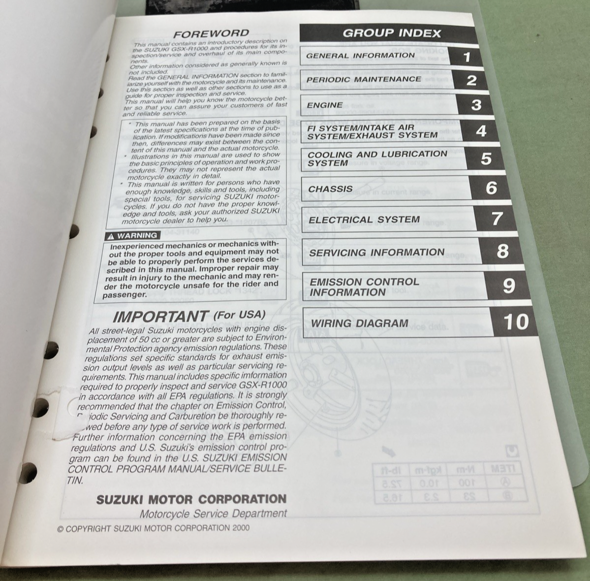 GENUINE SUZUKI 99500-39210-01E GSX-R1000 SERVICE MANUAL 2000