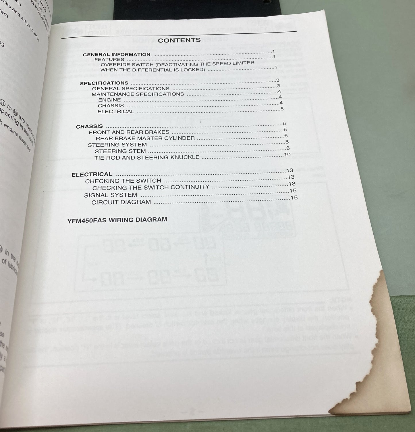 Genuine Yamaha LIT-11616-17-25 YFM450FAS Supp. Service Manual 2003