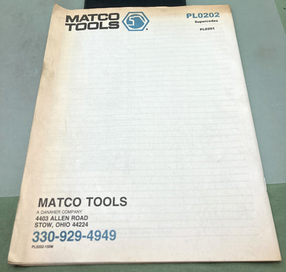 New Genuine Matco Tools PL0202 Price List Order Form 2002