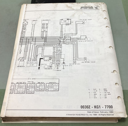 Genuine Honda 6143706 XL125S-185S, XL200R Shop Manual 1984