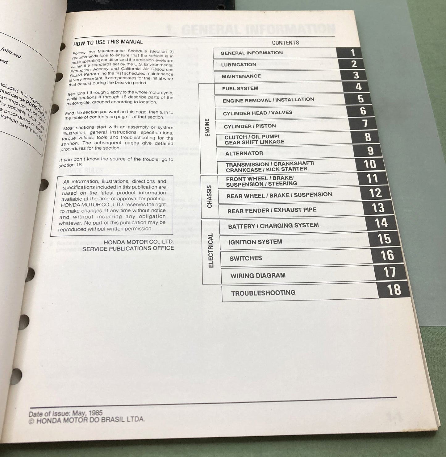 Genuine Honda MSKBI851I XL125S Shop Manual 1985