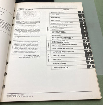 Genuine Honda MSKBI851I XL125S Shop Manual 1985