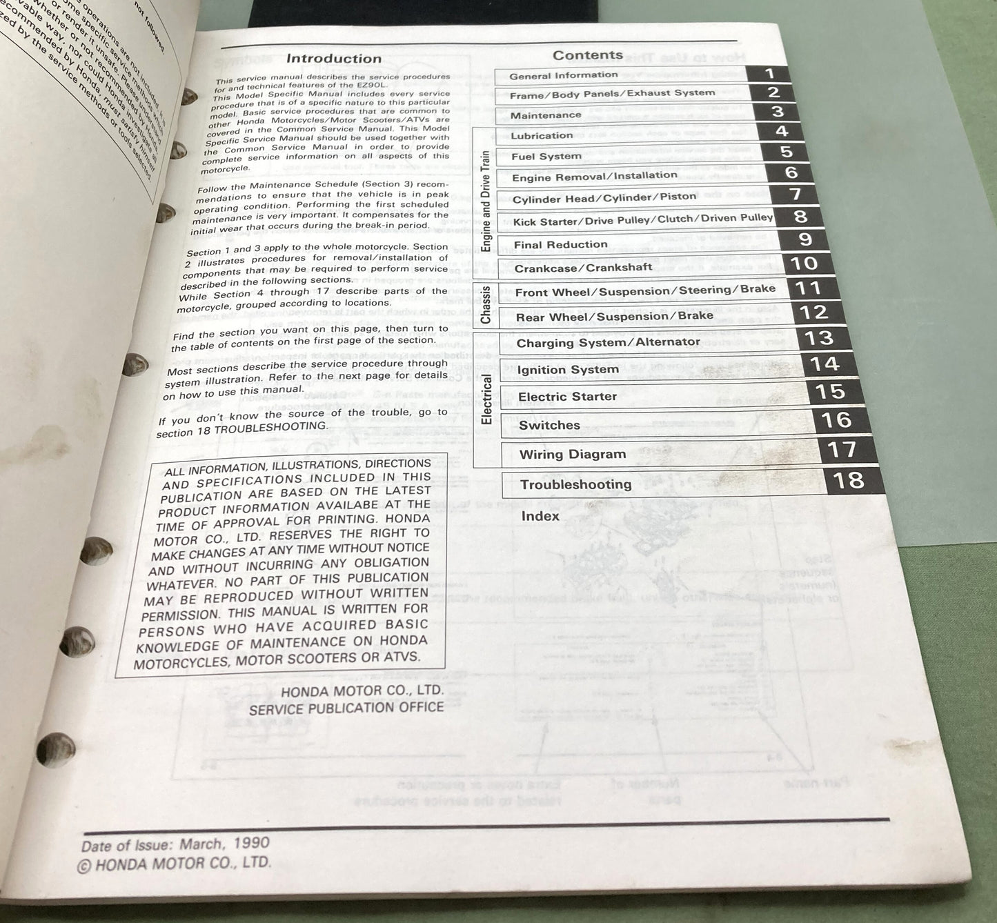 Genuine Honda 61GZ402 EZ90 Cub Service Manual 1991-1996