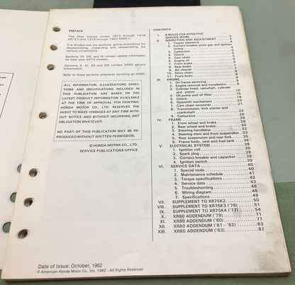 Genuine Honda 6115207 XL75/XL80S Shop Manual 1983