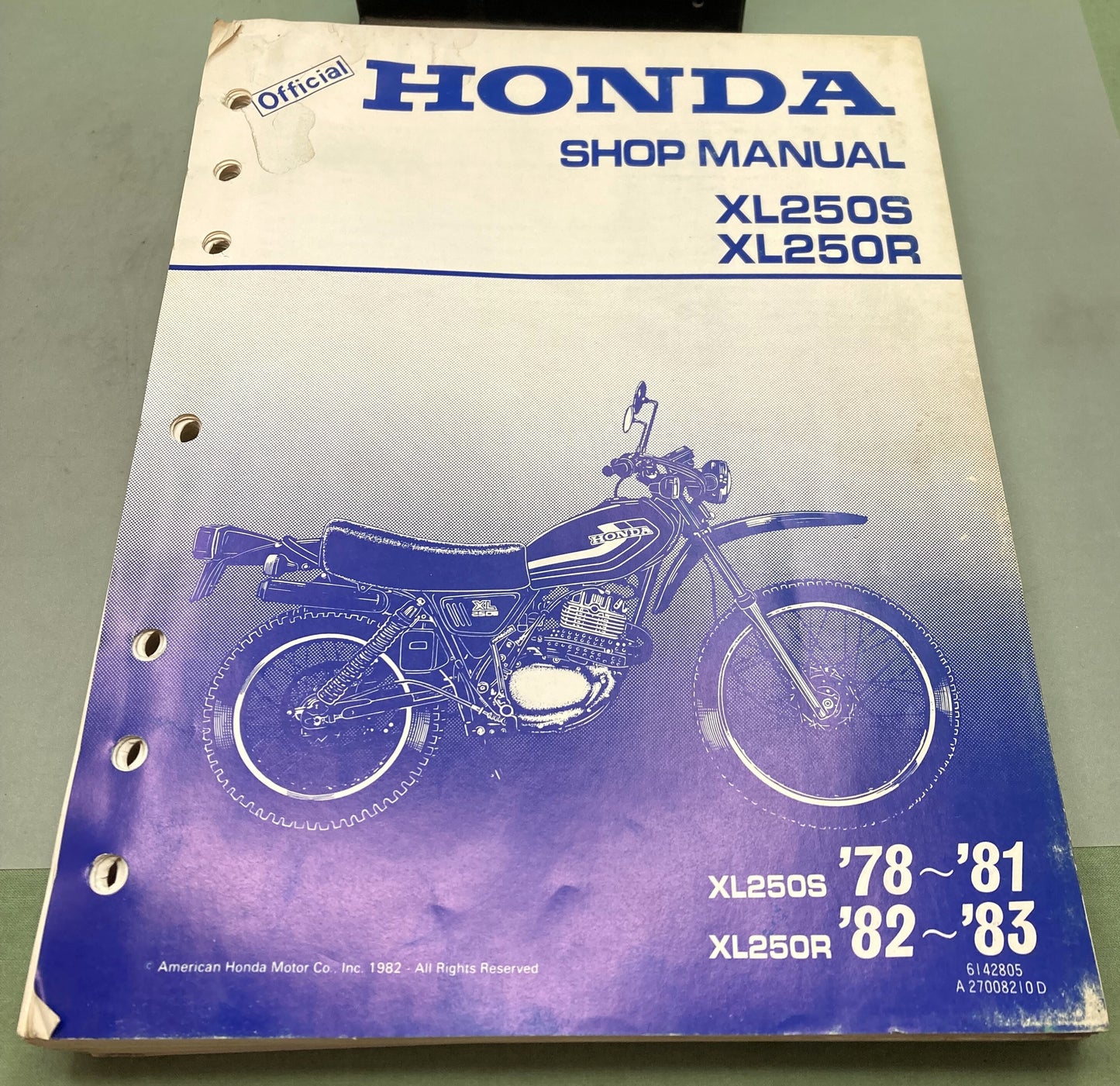 Genuine Honda 6142805 XL250S, XL250R Shop Manual 1982