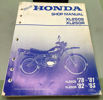 Genuine Honda 6142805 XL250S, XL250R Shop Manual 1982