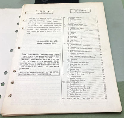 Genuine Honda 6136102 MT125 Shop Manual 1975