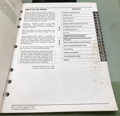 Genuine Honda 61GN107 XR80R, XR100R Service Manual 1991