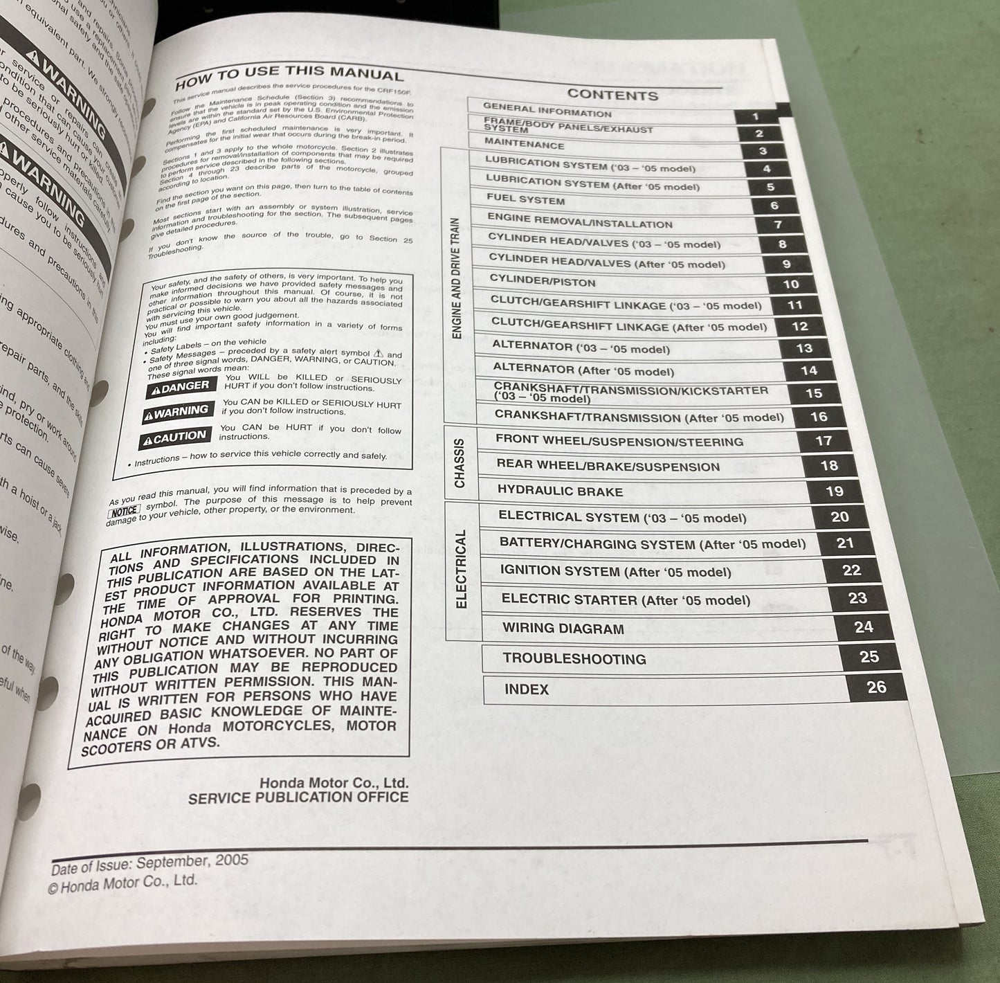 Genuine Honda 61KPT04 CRF150F Service Manual 2003-2007