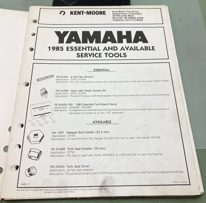 Genuine Yamaha Service Information Specialty Tools and Shop Equipment