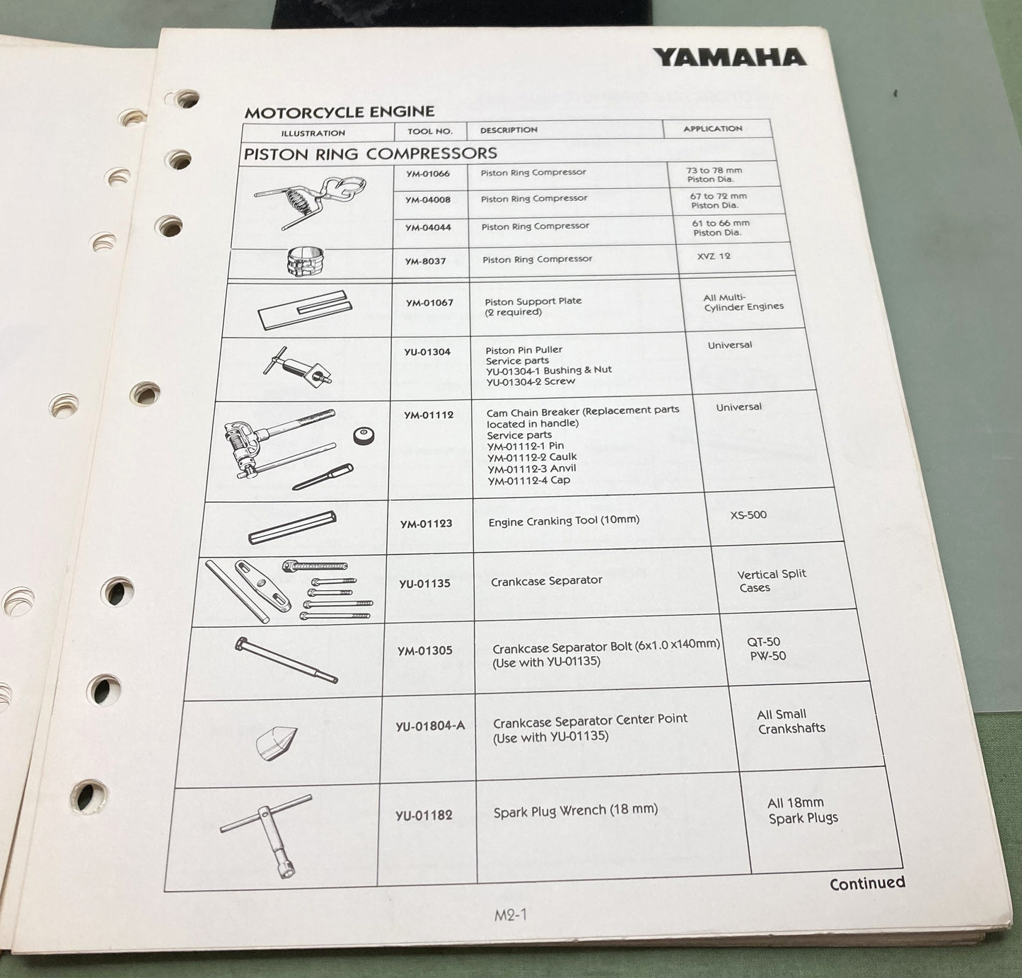 Genuine Yamaha Service Information Specialty Tools and Shop Equipment