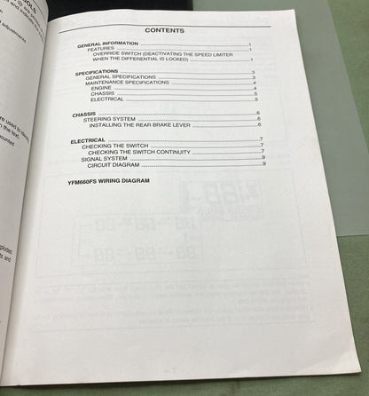 Genuine Yamaha LIT-11616-17-14 YFM660FS Supp. Service Manual 2003