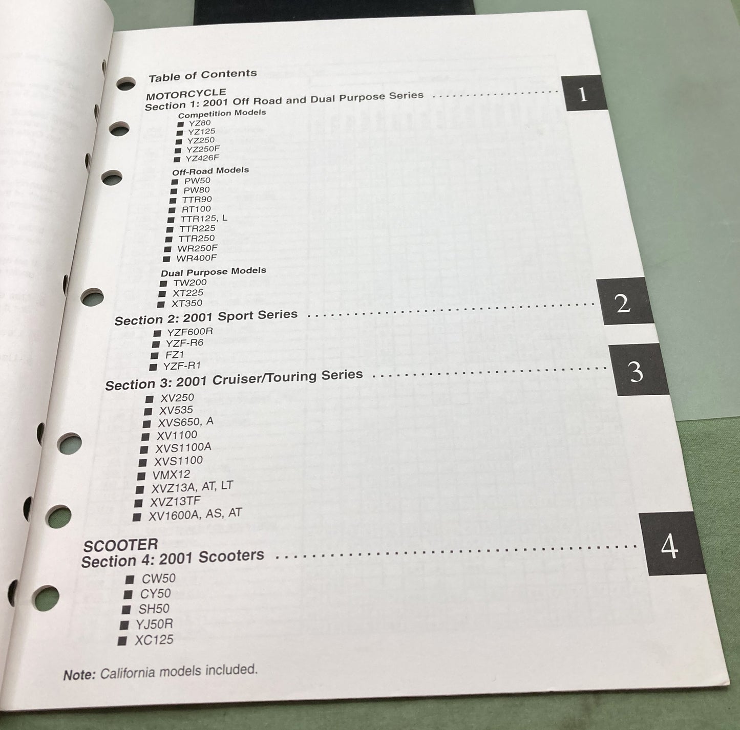 Genuine Yamaha LIT-11750-00-01 Motorcycle/Scooter Flat Rate Manual 2001