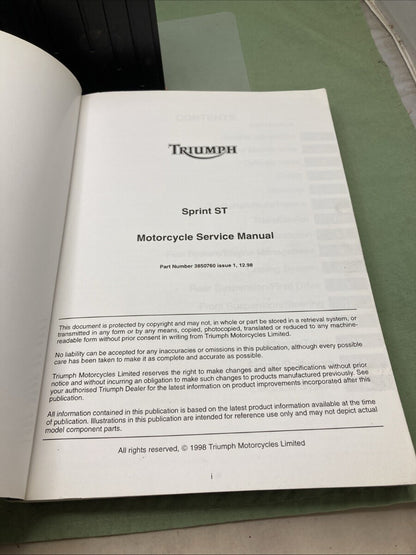 GENUINE TRIUMPH 3850760 SPRINT ST SERVICE MANUAL 1998