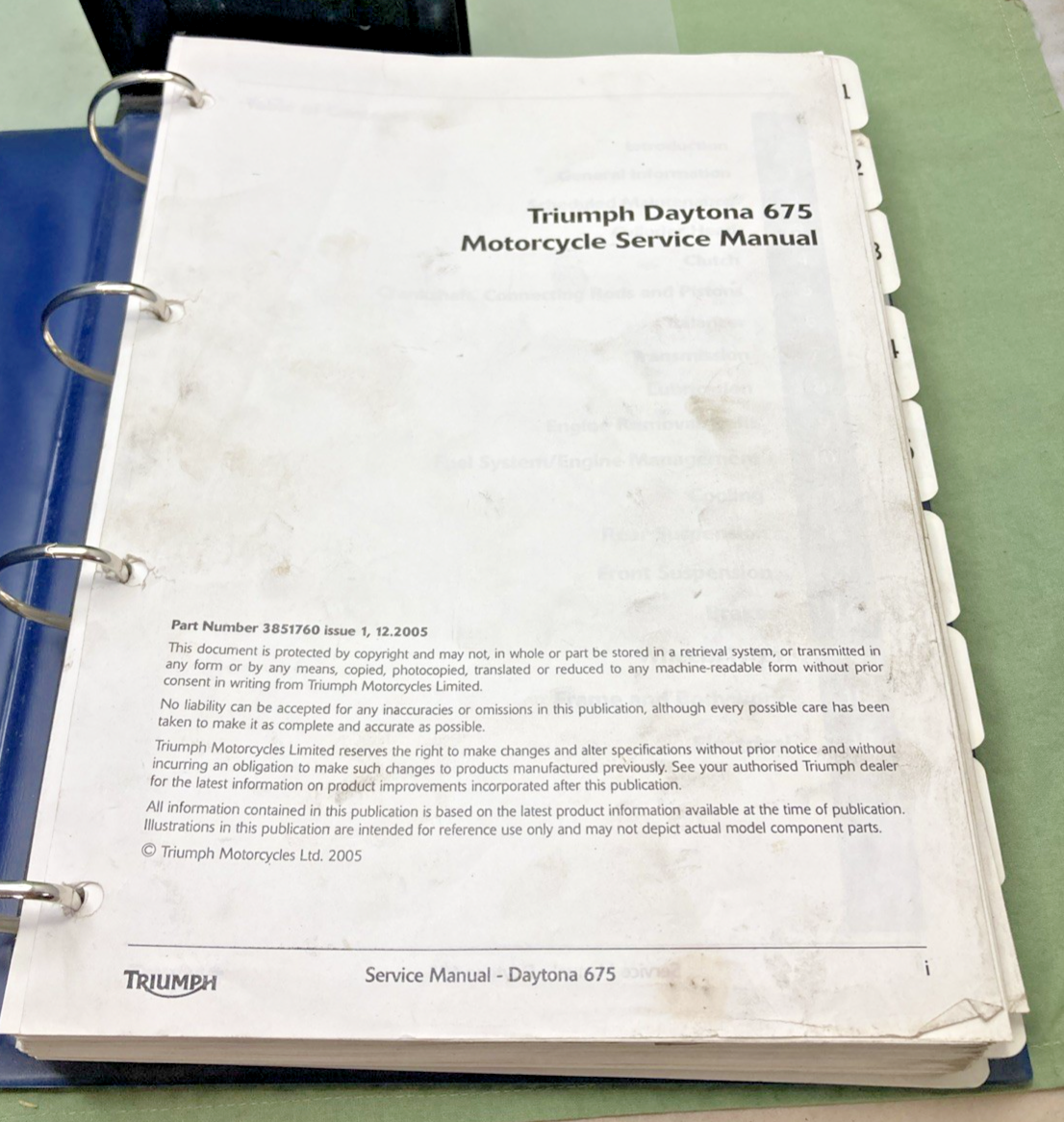 GENUINE TRIUMPH 3851760 DAYTONA 675 SERVICE MANUAL 2005