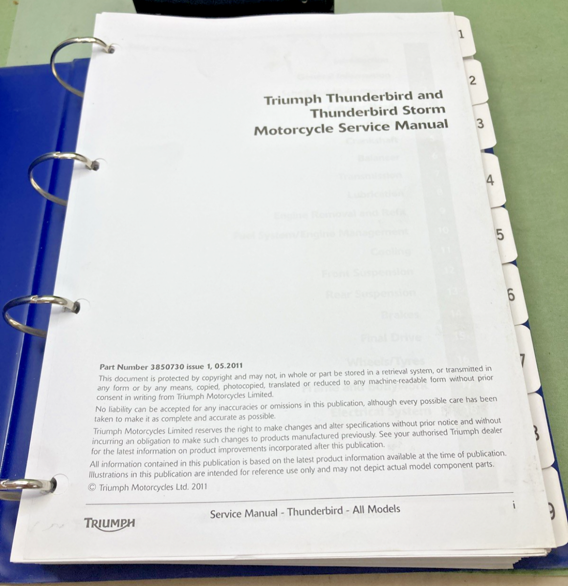 NEW GENUINE TRIUMPH 3850730 THUNDERBIRD/THUNDERBIRD STORM SERVICE MANUAL 2011