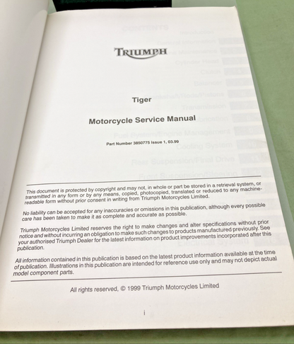 GENUINE TRIUMPH 3850775 TIGER SERVICE MANUAL 1999