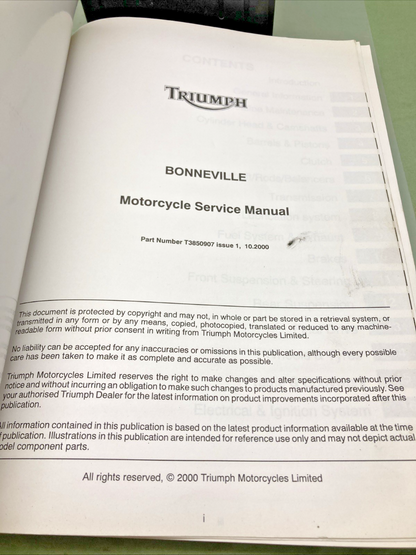 GENUINE TRIUMPH T3850907 BONNEVILLE SERVICE MANUAL 2000