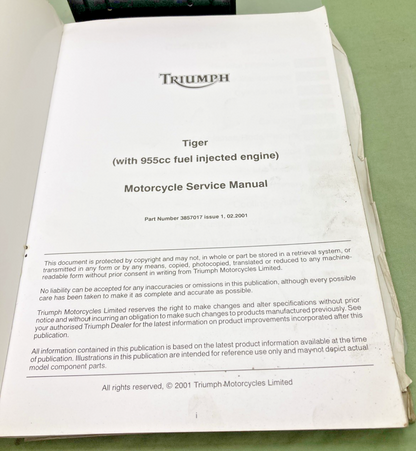 GENUINE TRIUMPH 3857017 TIGER 955CC SERVICE MANUAL 2001