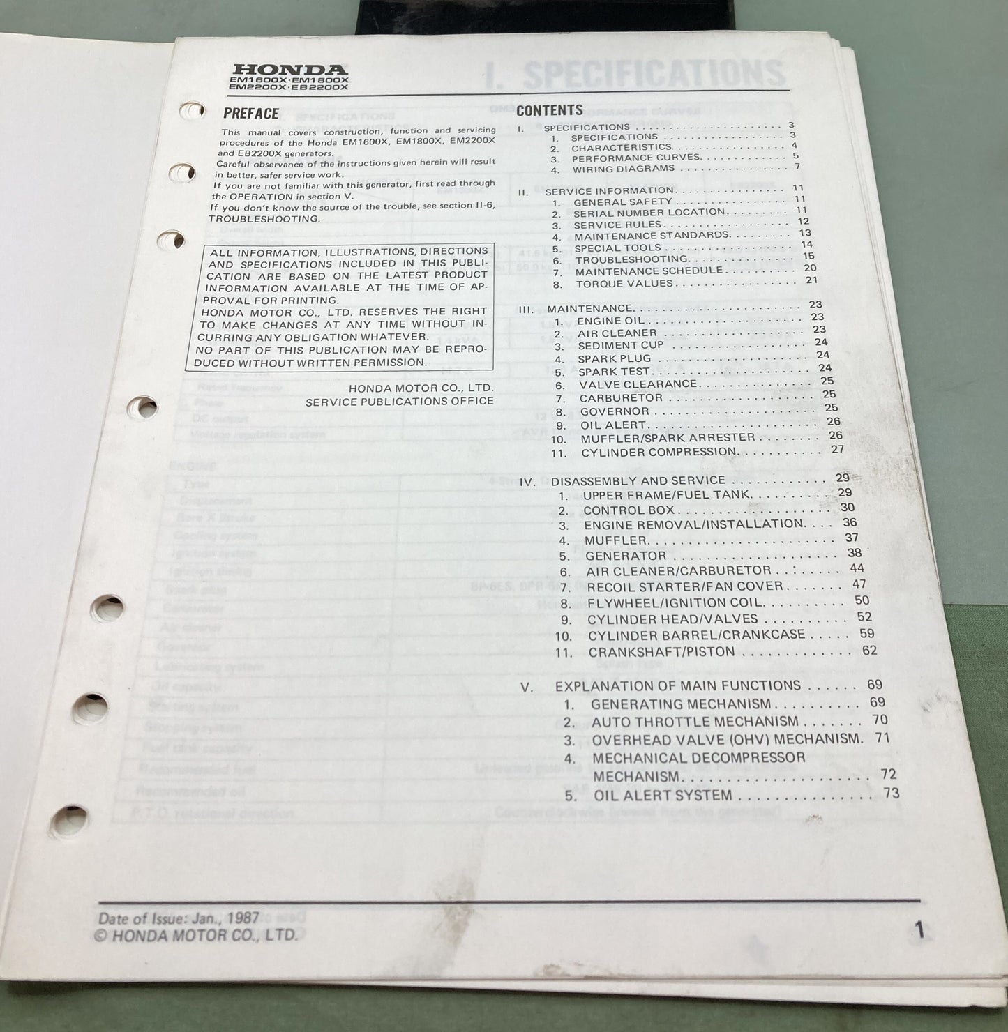 Genuine Honda 61ZB101 EM1600X EM1800X EM2200X EB2200X Shop Manual 1983