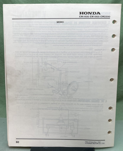 Genuine Honda 6189700 EM1600 EM1800 EM2200 Shop Manual 1981
