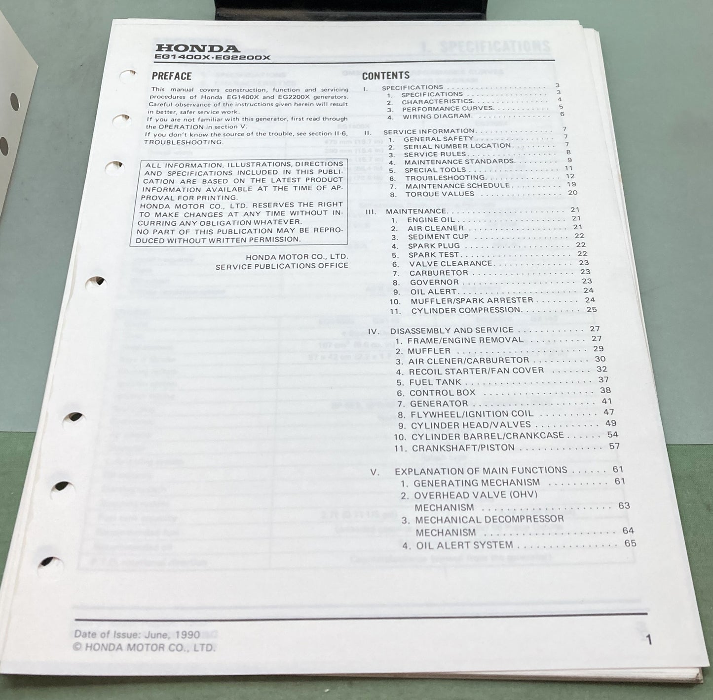 Genuine Honda 61ZB002 EG1400X EG2200X Shop Manual 1983