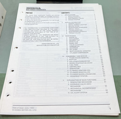 Genuine Honda 61ZB002 EG1400X EG2200X Shop Manual 1983