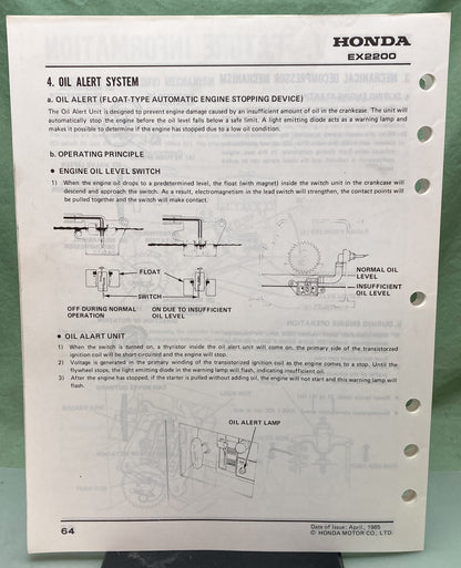 Genuine Honda 61ZB600 EX2200 Generator Shop Manual 1985