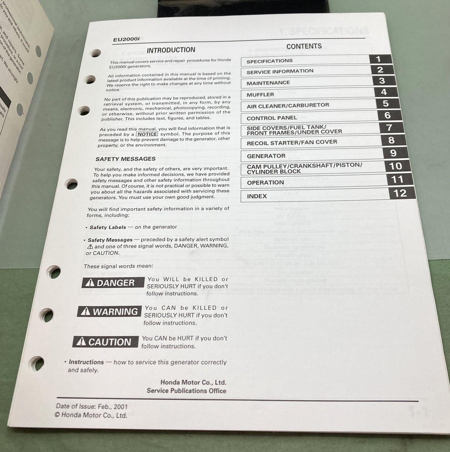 Genuine Honda 61Z0700 EU2000i Generator Shop Manual 2001