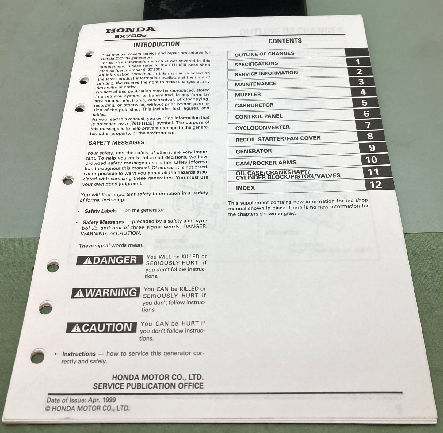 Genuine Honda 61ZT300Z EX700c Generator Shop Manual 1999