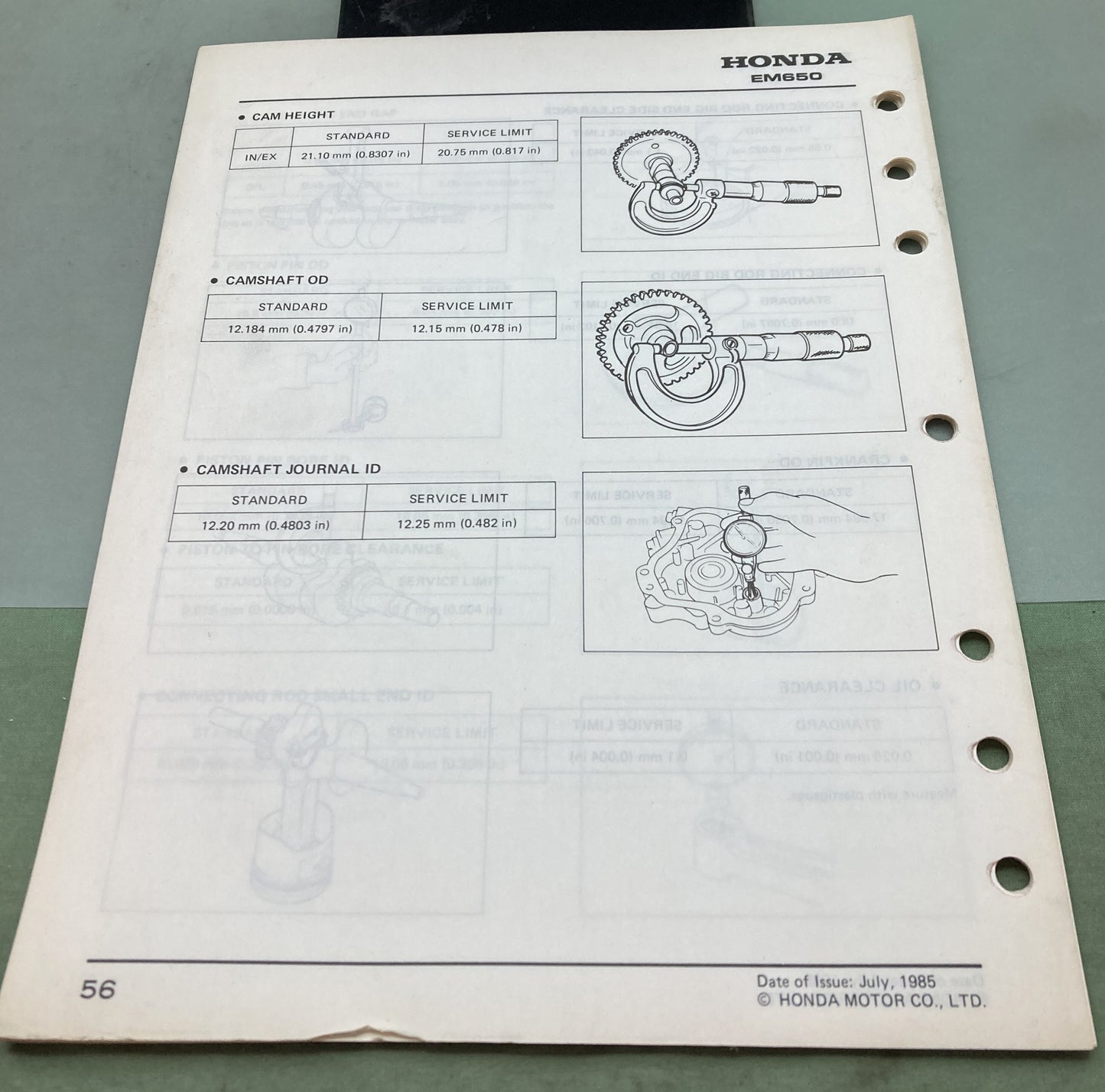 Genuine Honda 61ZA870 EM650 Shop Manual 1985