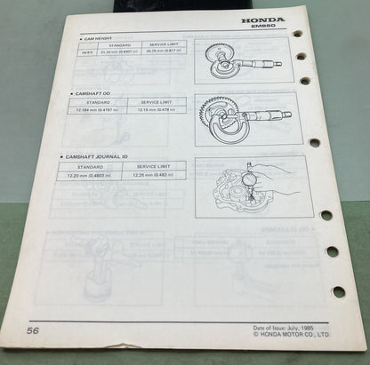 Genuine Honda 61ZA870 EM650 Shop Manual 1985