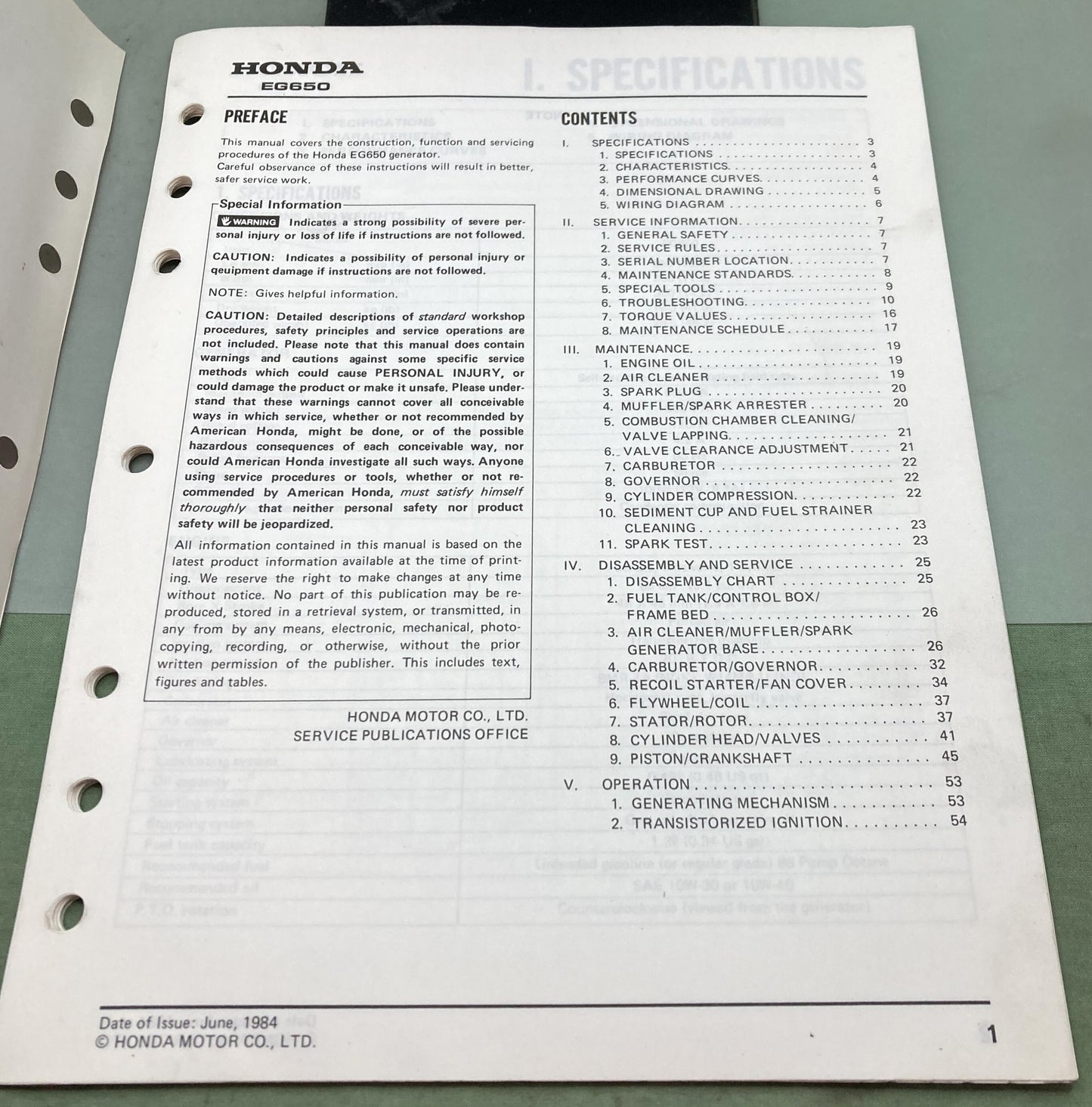 Genuine Honda 61ZA850 EG650 Shop Manual 1984