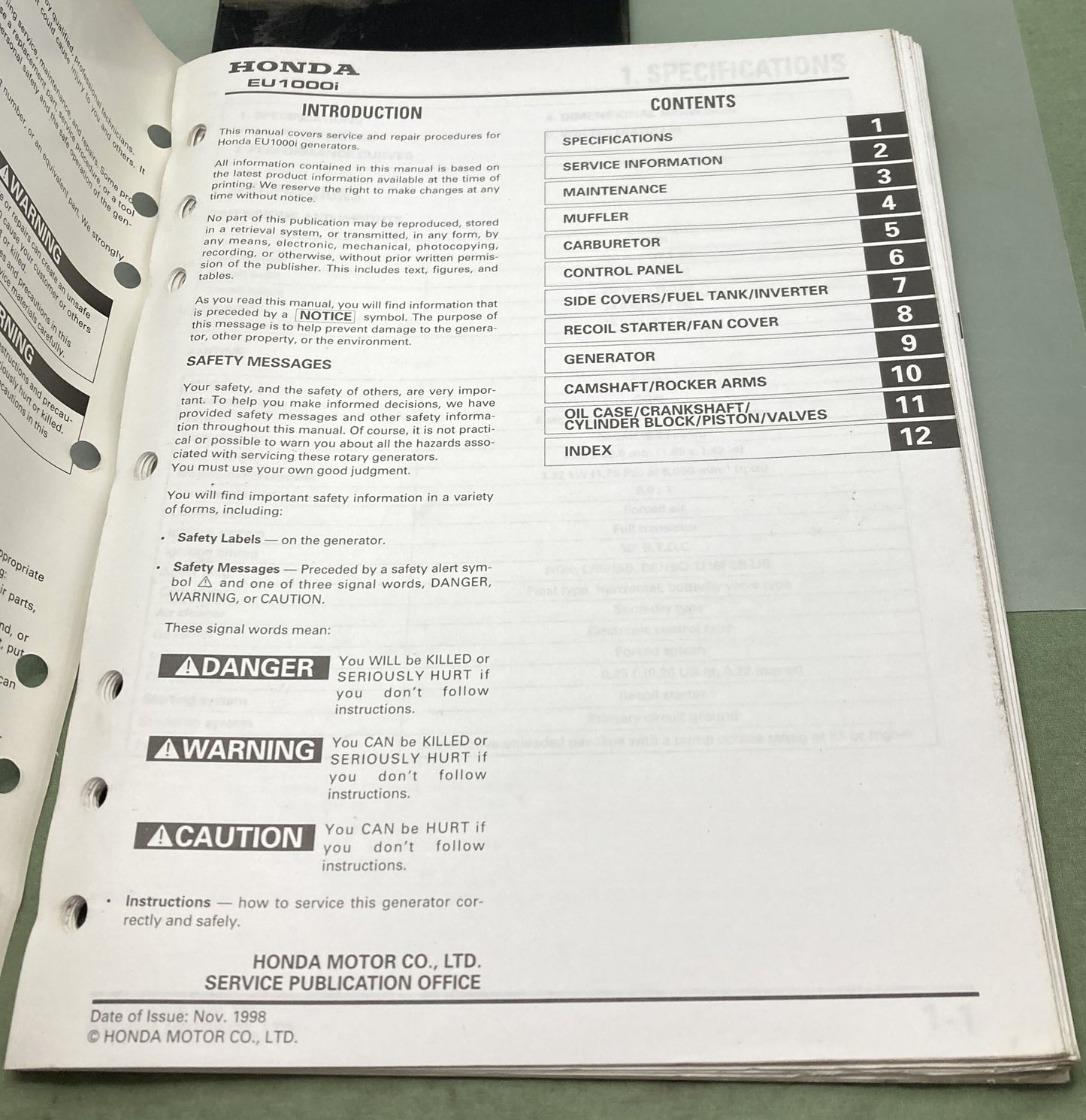 Genuine Honda 61ZT300 EU1000i Generator Shop Manual 1998