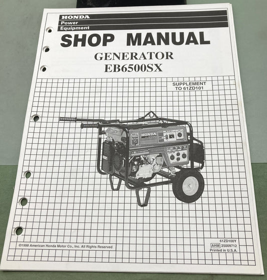 Genuine Honda 61ZD100Y EB6500SX Generator Supp. Shop Manual 1998