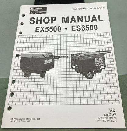 Genuine Honda 61ZA010Y EX5500 ES6500 Supp. Shop Manual 2002