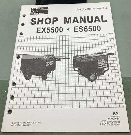 Genuine Honda 61ZA010Y EX5500 ES6500 Supp. Shop Manual 2002