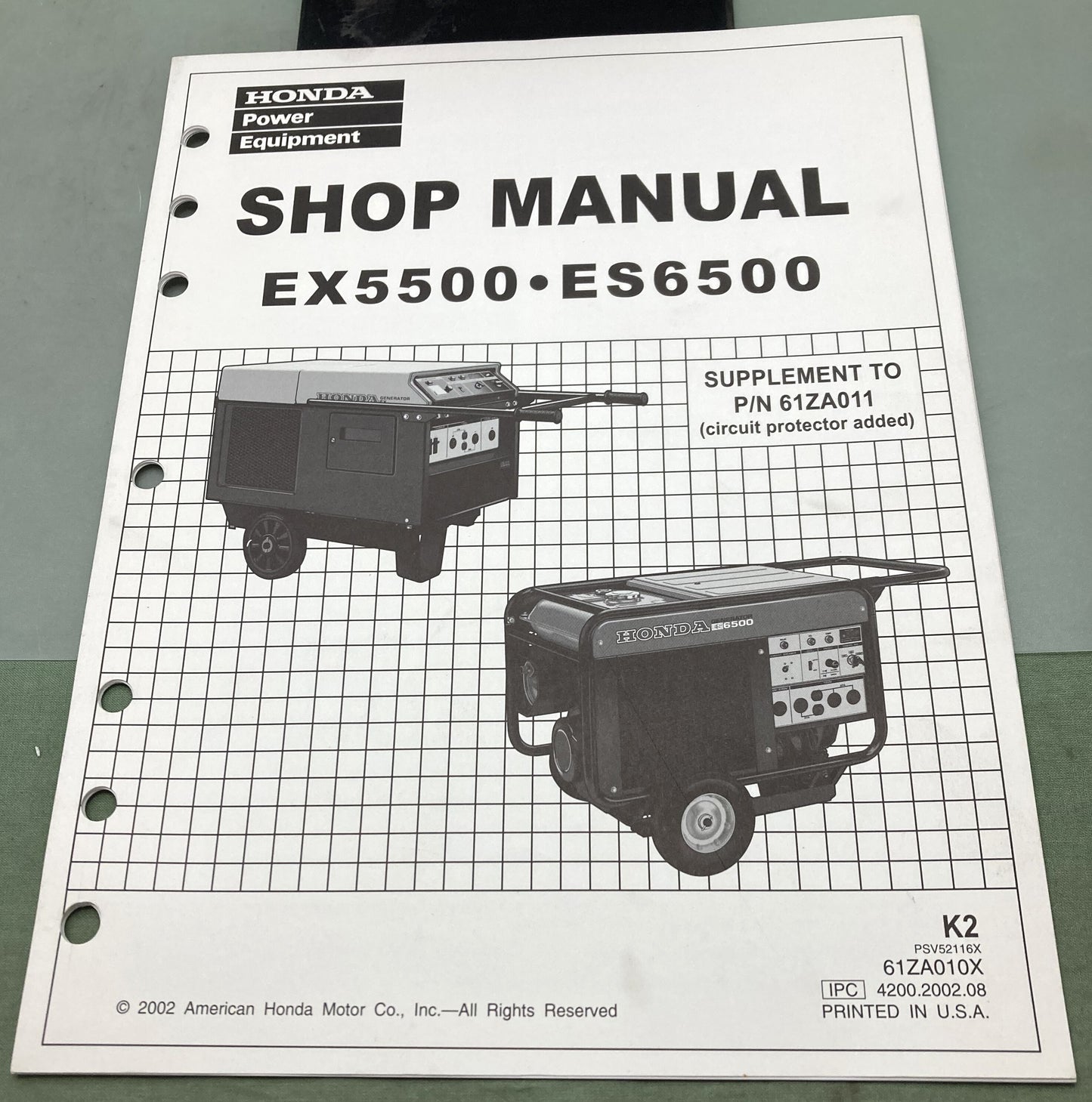 Genuine Honda 61ZA010X EX5500 ES6500 Supp. Shop Manual 2002